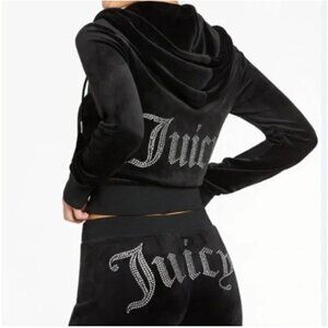 NWT Juicy Couture Y2K Bling Velour Tracksuit Hoodie Shorts Pockets Licorice